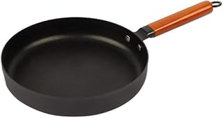 Non-Stick Cast Iron Cookware Set - Round Frying Pan, Wok, Stew Pot with Wooden Handle - Ideal for Household Cooking - 3-Piece (A)