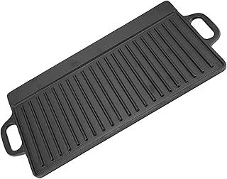 Acouto Reversible Cast Iron Griddle Pan Non Stick Cast Iron Grill Griddle Pan Ridged and Flat Double Sided Baking Cooking Tray Bakeware Oven Safe Gas, Electric, or Cooking - Home &