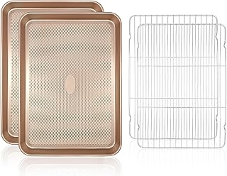 2 Pack 17'' Baking Sheet Set with Cooling Racks (2 Pans + 2 Racks), Non-Stick Cookie Sheet with Food Cooling Rack, Heavy Duty & Warp Resistant, No Rust Large Baking Pan