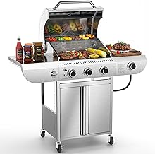 WAA Portable Propane Griddle, Tabletop Portable Propane Gas Grill, Stainless Steel Flat Top Grill, Outdoor Cooking for Tailgating,Camping, RVs, BBQ, Patio, Silver (3-Burner-2)
