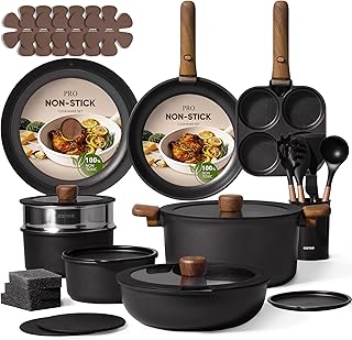 CAROTE 33pcs Pots and Pans Non Stick, Cookware Sets Detachable Handle, Induction Kitchen Pots and Pans,NonStick Cooking Set, Oven/Dishwasher/Fridge Safe, Space Saving