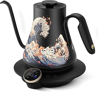 Cocinare Artisan Collection Wave Gooseneck Electric Kettle, ±0.5℉ Precise Temperature Control for Pour-Over Coffee & Tea, Quick Heating 1500W, Stainless Steel Interior, 0.9L
