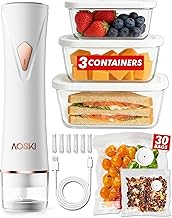 Preserve Compact Vacuum Sealer for Food: Handheld Portable Vacuum Sealer Machine + 3 Glass Vacuum Containers + 30 Vacuum Sealer Bags, Powerful Food Storage for Seal Meal Saver Fridge Sous Vide