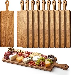Nuenen Wood Cutting Board with Handle 16.1 x 4.7 Inch Acacia Bamboo Wooden Serving Kitchen Chopping Boards for Pizza, Bread, Cheese, Charcuterie, Fruit, Vegetables(10 Pcs,Narrow Acacia)
