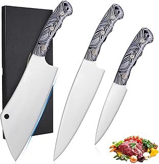 Professional Chef Knife Set Sharp Knife, German High Carbon Stainless Steel Kitchen Knife Set 3 PCS-8" Chefs Knife &8" Santoku Knife&5" Utility Knife, Knives Set for Kitchen