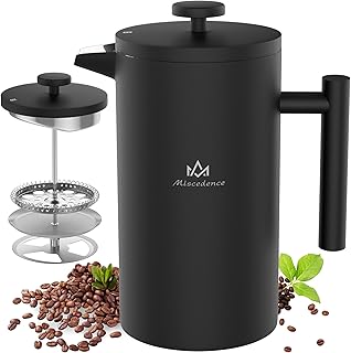 French Press Coffee Maker，34OZ Double Wall Vacuum Insulated 304 Stainless Steel (34oz Black)