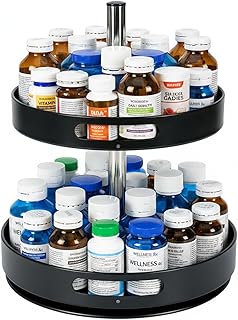 Pill Bottle Organizer,2 Tier Lazy Susan Organizer,360 Degrees Rotating Spice Rack Organizers for Cabinet,Turntable Organization and Storage for Medicine Cabinet Bottle Pantry Countertop, Black