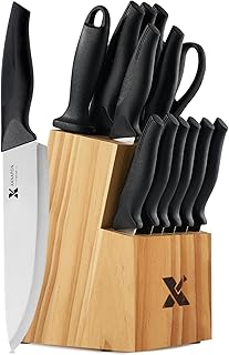 14 Pieces Kitchen Knife Set with Block, German Stainless Steel, BlackSilver