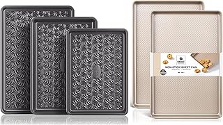 HONGBAKE 5-Piece Baking Set - 2 Diamond-Textured Pans & 3 Floral Swirl Baking Sheets