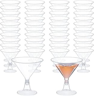 UNICRAFTALE 100 Sets Plastic Martini Glasses 5 oz Cocktail Glasses Mini Martini Cups Detachable Base Stem Clear Shatterproof Cups for Wedding Party Wine Ice Cream Fruit