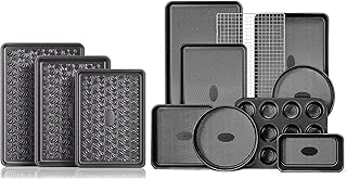 HONGBAKE 9-Piece Baking Pans Set with Diamond Texture & 3 Pack Baking Sheets with Floral Swirl Texture