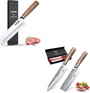 Huusk Japanese Kitchen Knife Set - 2-Piece Professional Chef Knives Set for Kitchen knives from japan,7 Inch Santoku Knife with Ultra Sharp Blade