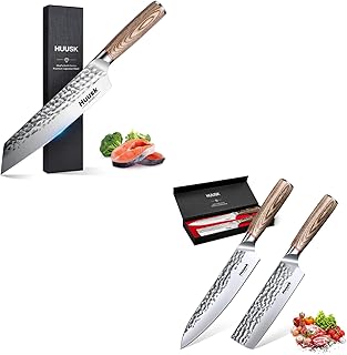 Huusk Japanese Kitchen Knife Set - 2-Piece Professional Chef Knives Set for Kitchen 8 Inch Kiritsuke Chef Knife Professional