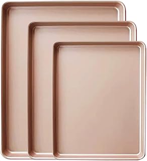Cookie Baking Sheets, Nonstick Carbon Steel Baking Tray Set of 3, Heavy Duty & Easy Clean & Oven Safe Sheet Pans, Champagne Gold Kitchen..