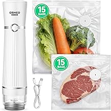 Compact Vacuum Sealer for Food, ORMEO HOME Powerful Handheld Vacuum Sealer Machine, Seal Meal Saver, Portable Food Sealer (Vacuum Sealer Machine + 30 Reusable Vacuum Bags)