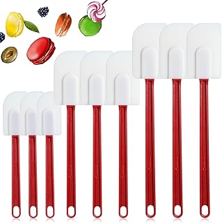 9 Pcs Rubber Spatula Set, 16/14/10 Inch Silicone Spatulas Heat Resistant Nonstick Silicone Scraper with Long Handle & Hanging Hole for Cooking, Mixing, Frying, Spreading, Baking (White + Red)