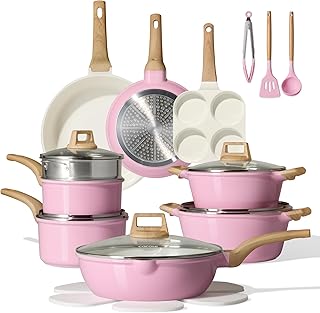 CAROTE 21pcs Pots and Pans Set Nonstick, Cookware Set Induction Kitchen Cooking Set Frying Pans & Saucepans(PFOS, PFOA Free)