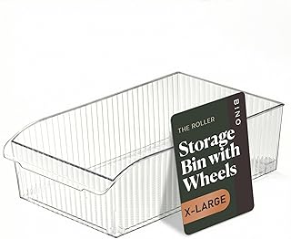 BINO | Plastic Storage Bins with Wheels, X-Large | THE ROLLER COLLECTION | Clear Storage Bins for Organization | Clear Containers for Pantry Fridge & Freezer Organizer Bin Cabinet & Pantry Organizers