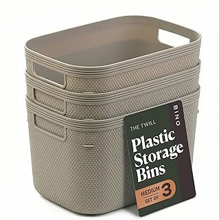 BINO | Plastic Storage Bins, 5.5 Liter - 3 Pack, Taupe | THE TWILL COLLECTION | Plastic Bins for Organization | Woven Storage Baskets for Organizing | Pantry Shelf Organizer Basket Container Bin