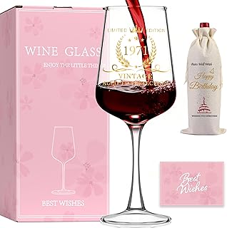 55th Birthday Wine Glasses Gifts for Woman Gold Print '1971 VINTAGE' Glass and Greeting Card gift Set for 55 Years Old Women