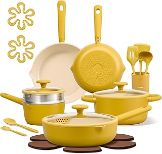 CAROTE 21pcs Cookware Set Nonstick Pots and Pans Set, Ceramic Cookware Set Induction Cookware, Non toxic Healthy Non Stick Kitchen Cooking Set, PFAS PTFE Free