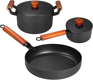 3 Piece Cast Iron Cookware Set Nonstick Iron Pot Soup Milk Frying Pan Kitchen and Pantry Room Cookware