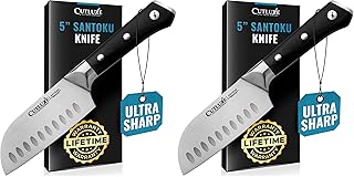Cutluxe Santoku Knife – 5" Chopping Knife, Meat and Vegetable Knife – Forged High Carbon German Steel – Full Tang & Razor Sharp – Ergonomic Handle Design – Artisan Series (Pack of 2)