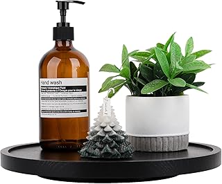 Wood Lazy Susan Organizer Kitchen Turntable for Cabinet Farmhouse Bathroom Decor Round Decorative Tray for Vanity, Counter, Sink, Coffee Table, 12 Inch, Black