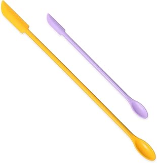 2 PCS Cosmetic Spatula, Makeup Spatulas Mini Reusable Silicone Spatula Set Get the Last of the Makeup out of the Bottle Beauty Tiny Tools Thin Jar Scraper for Make up Jars, Lotion Bottles