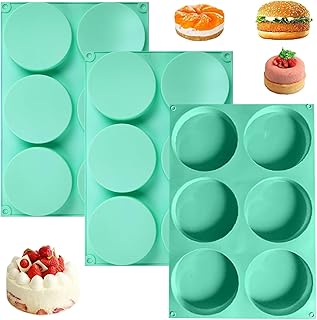 Baking Pans 3Pcs Silicone Cupcake Pan 4 Inch Non Stick 6 Cavity Hamburger Bun Pan Silicone Muffin Easy Release Flexible Muffin Tin Heat Resistant for Sandwiches
