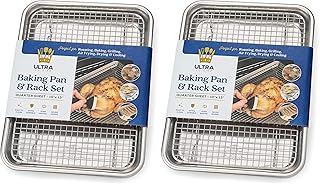 Ultra Cuisine Quarter Sheet Pan with Wire Rack Set - Includes Premium Aluminum Baking Sheet with 100% Stainless Steel Baking Rack, Cookie Cooling Racks with 1/4 Pan Commercial Quality (Pack of 2)