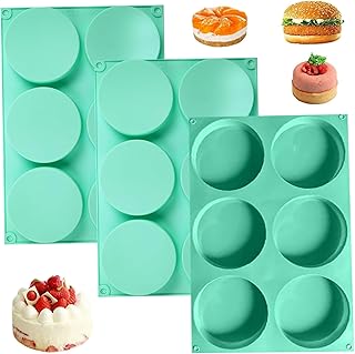 3Pcs Silicone Cupcake Pan 4 Inch Non Stick 6 Cavity Hamburger Bun Pan Silicone Muffin Easy Release Flexible Muffin Tin Heat Resistant for Sandwiches Hamburger Bun Egg