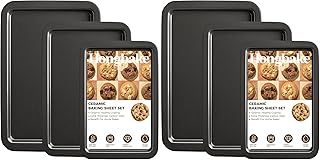 HONGBAKE Ceramic Baking Sheet Pan Set, Cookie Sheet for Oven, Bakeware Sets with Wider Grips, 6 Pack Half/Jelly Roll/Quarter Baking Tray, Premium, Dishwasher Safe - Dark Grey