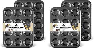 HONGBAKE Muffin Pan for Baking, Nonstick Cupcake Tin 12 Cup, 4 Pack Cup Cake Tray, Premium Cheesecake Pans, Dishwasher Safe - Dark Grey