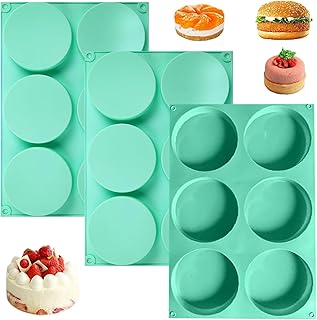 3Pcs Silicone Cupcake Pan 4 Inch Non Stick 6 Cavity Hamburger Bun Pan Silicone Muffin Easy Release Flexible Muffin Tin Heat Resistant for Sandwiches Hamburger Bun Egg, Cupcake