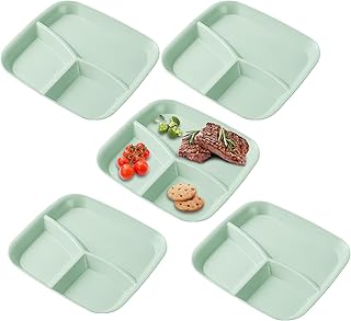 Plates with Dividers | 3 Compartments Serving Platter Tray - Plate with Dividers - for Adults Home Kitchen Cooking Eating Fruit Vegetables Salad