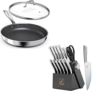 imarku 14Pcs Knife Block Set and 12“ Non Stick Frying Pan