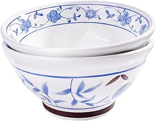 8.5 Inch Blue White Ceramic Noodle Bowls Set of 2, Heavy Duty Porcelain Soup Bowls, Large Pasta Cereal Bowls, Microwave Safe Dinnerware (HQ)