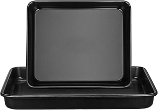 Stainless Steel Baking Trays Set 2pcs Non-stick Oven Sheet Pans Heavy Duty Black Deep and Shallow Roasting Pans for Toaster Oven