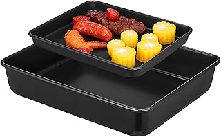 VANZACK Stainless Steel Baking Trays Set 2pcs Oven Roasting Pans Non-stick Heavy Duty Black 13-inch Deep and 11-inch Shallow Baking Sheets for Kitchen Cooking