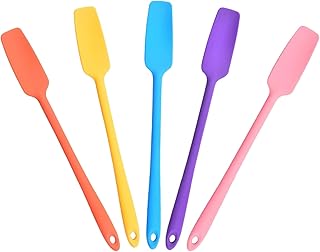 5 Piece Long Handle Silicone Jar Spatula Set Heat Resistant 600°F Non Stick Scraper Perfect for Mason Jars Baking Cake Frosting Jam Mixing Small Kitchen Utensils Available in 5 Colors