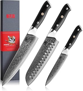 Damascus Knife Set, Japanese Super Steel 3 PCS Chef Knife Set, Damascus Stainless Steel Professional Ultra-Sharp Home Kitchen Knives with G10 Handle Gift Box