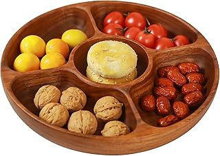 Serving Tray, Festive 5-Compartment Party Platter, Wood Tray, for Snack Charcuterie Dessert Candy Appetizers Breakfast Fruit Kitchen Dining Room Living Room Picnic Banquets Gatherings