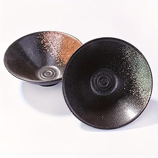 Ceramic Ramen Bowls Set of 2, Black with Gradient Speckled Design, 7.9 Inch Diameter, Spiral Pattern, Japanese Style Soup Bowls (hl)