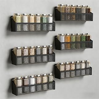 6 Spice Rack Wall Mount Pantry Organizer for Cabinet Over Door, Hanging Black Spice Pantry Organization Storage Shelf, Farmhouse Kitchen Seasoning Organizer