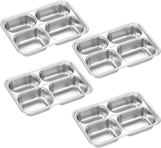 4 Pcs Stainless Steel Snack Boxes, 4-Compartment Lunch Containers, Reusable Meal Prep, 9.4 X 6.7 X 1.5 In / 24 X 17 X 3.8 Cm