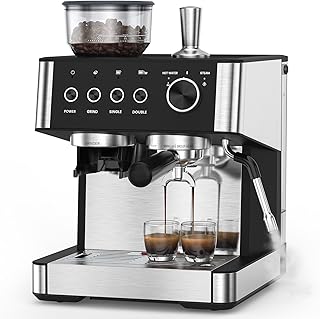(2026 Upgrade) 15 Bar Espresso Machine with Grinder for Home, Expresso Coffee Machines with Milk Steam Wand/Frother/Tamping Tools, Espresso Maker with Removable Water Tank for Cappuccino and Latte