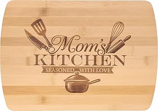 Spoontiques Mom's Kitchen Cutting Board for Kitchen - Durable Wood Cutting Board with Knife-Friendly Surface, Easy to Clean, Lightweight Food Prep Board for Meat, Vegetables & Fruit