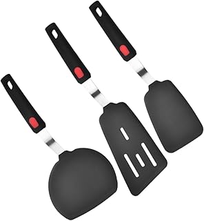 Silicone Kitchen Spatulas 3pcs Set Heat-resistant Nonstick Cooking Utensils, Small Long, and Slotted Turners for Home Cooking