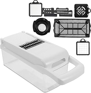 Multi-function Vegetable Chopper and Mandoline Slicer 15pcs Set White with Food Chopper, Potato and Carrot Cutter, Ergonomic Kitchen Grater for Meal Prep and Home Cooking